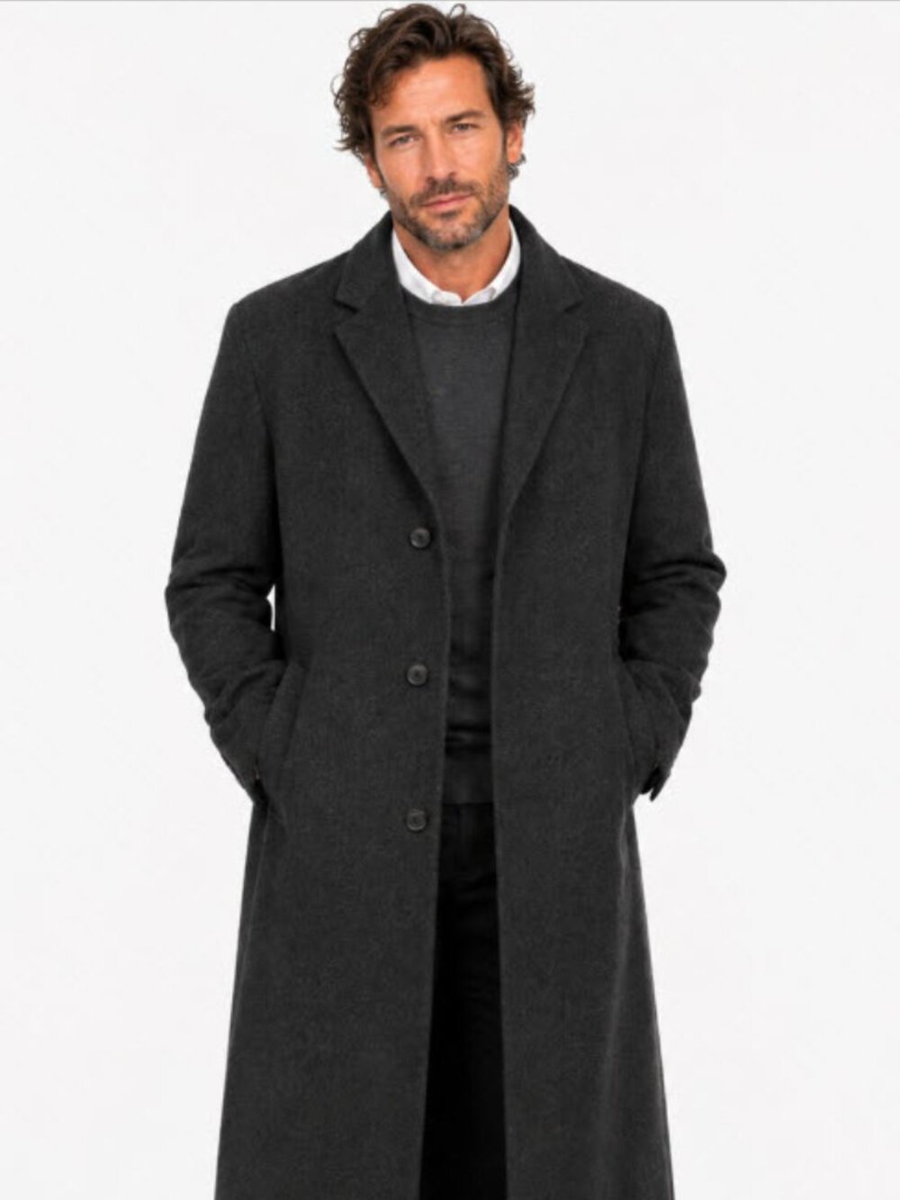 Hugo Boss Stratus Wool Cashmere Long Overcoat Charcoal Grey Size 8